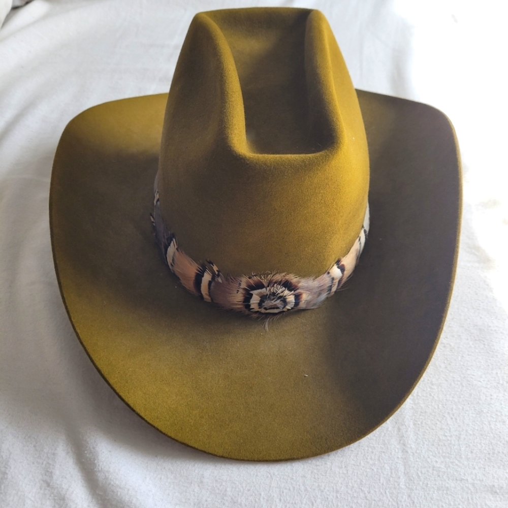 Vtg Beaver Felt XXX Cowboy Hat with Feather Band